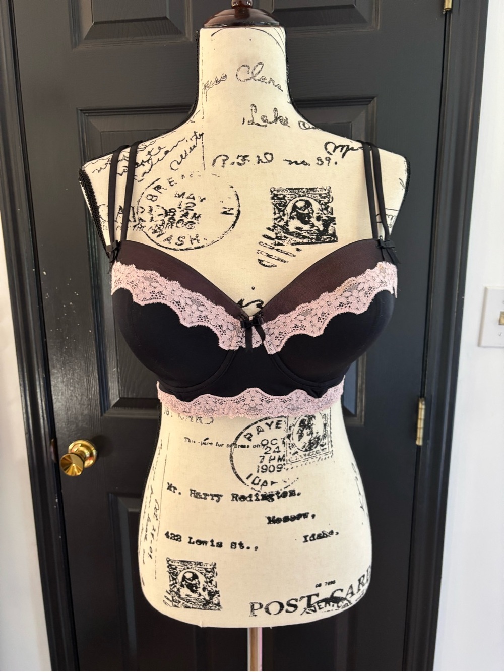 Jezebel Black Bra with Pink Lace Accents